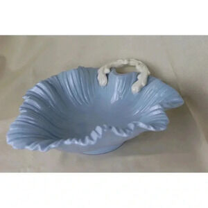 Pastel Blue Leaf Shaped Bowl vintage Falcon ware England 1748 earthenware leafy